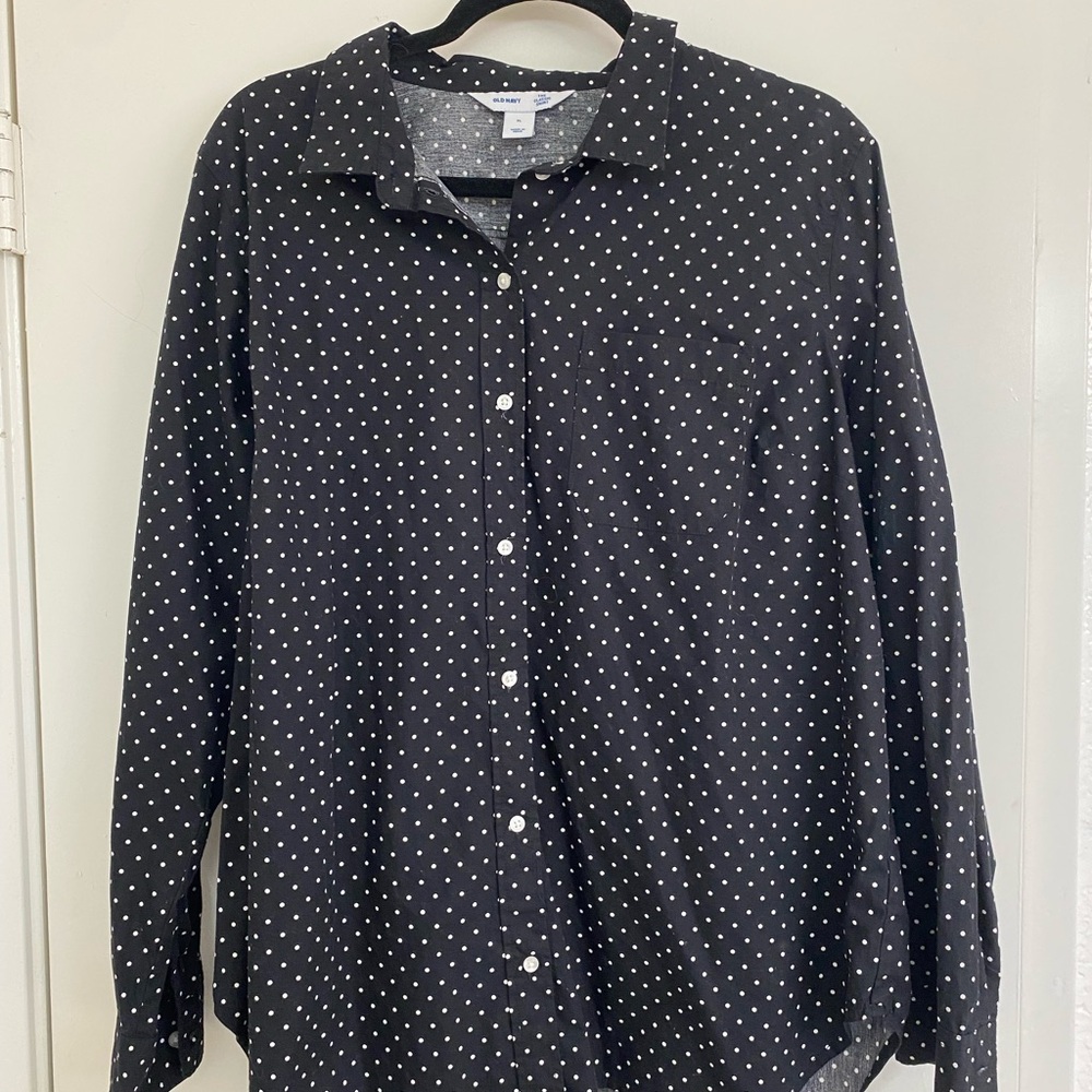 OLD NAVY "The Classic Shirt" Black Polka Dot Men's Shirt
